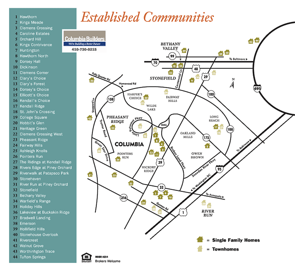 Map of Columbia Builders established Communities